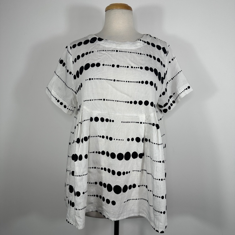 Patrizia Luca Peplum White Black Polka Dot Crew Neck Top, Size S/M - Picture 2